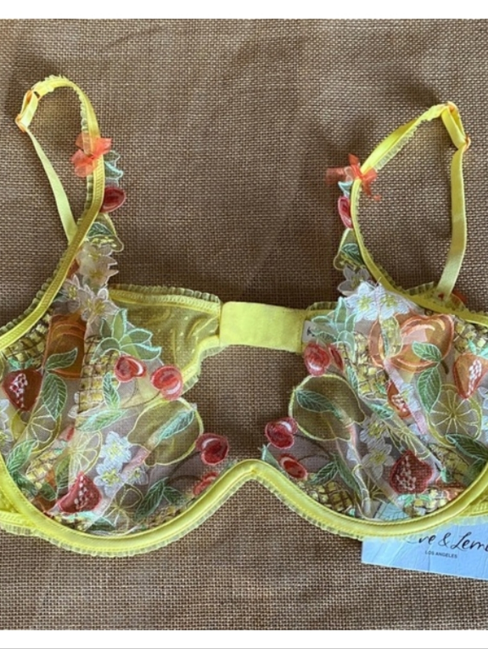 For Love And Lemons Mirabelle Fruit Bra Cherries Pineapple Strawberry Yellow 38C - Picture 5 of 9
